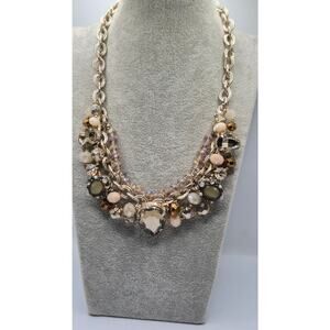Chicos Necklace Gold Tone Crystal Statement Chunky Layered 17-21in